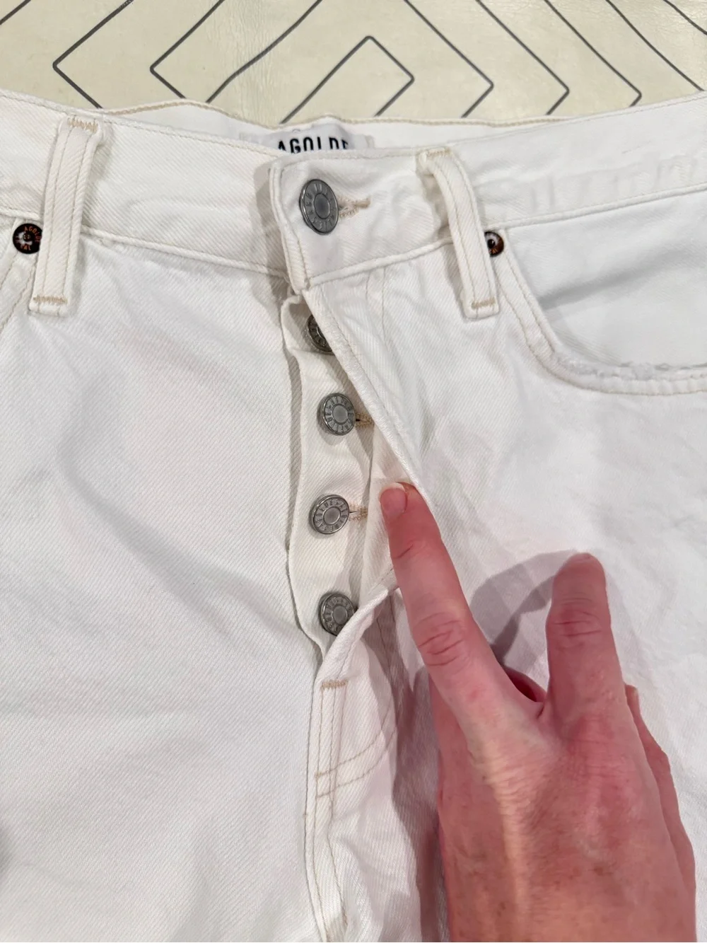 Agolde White Frayed Hem Parker Long Denim Shorts